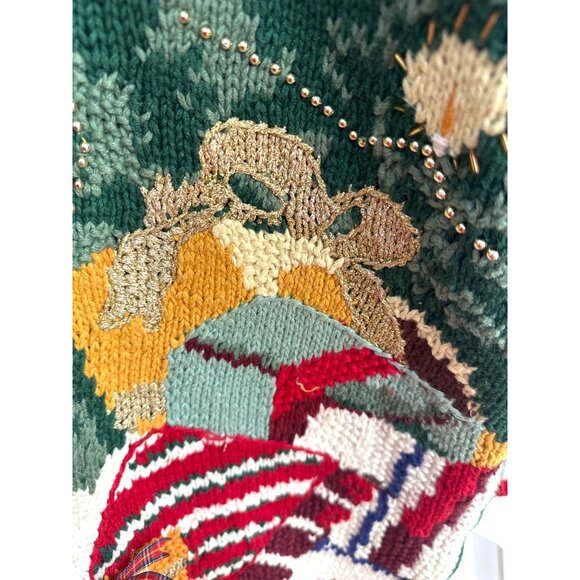 Vtg 90's Ugly Christmas Cardigan Sweater Women's M  Knit Bells Bows Teddy Bear - Picture 9 of 13